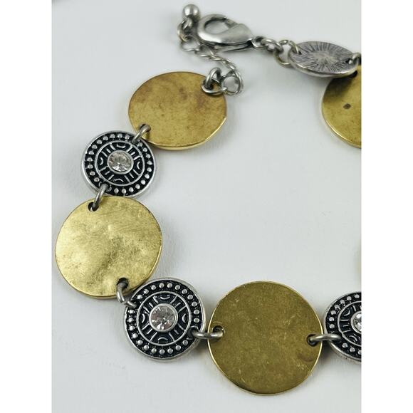 2 Tone Coin Disc Necklace Bracelet Rhinestone Boho Matte Brass Gold Silver disk - Picture 2 of 15